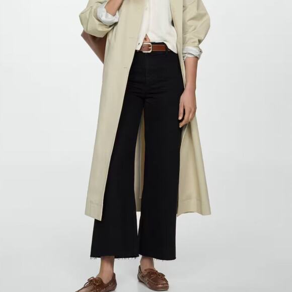 Mango Culotte Cropped High Waist Black Jeans - Picture 1 of 9